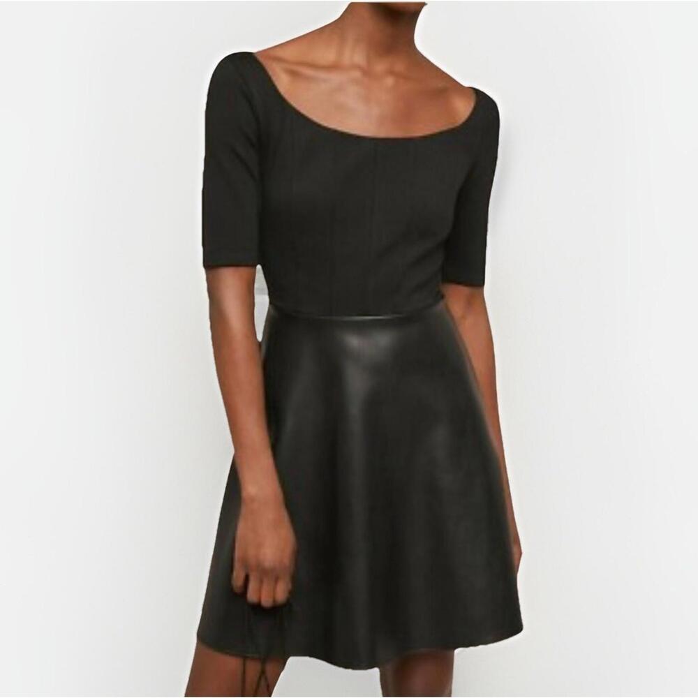 Anthropologie Bailey 44 Mixed Media Black Faux Leather Ponte LBD Dress Small